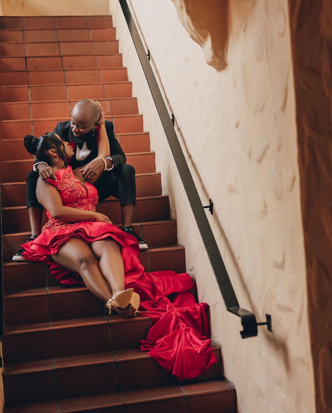 Plus Size Red African Mermaid Prom Dress Crystal Beading Tiered Train Sweet 15 16 Quinceanera Evening Dresses Birthday Party Special Occasion