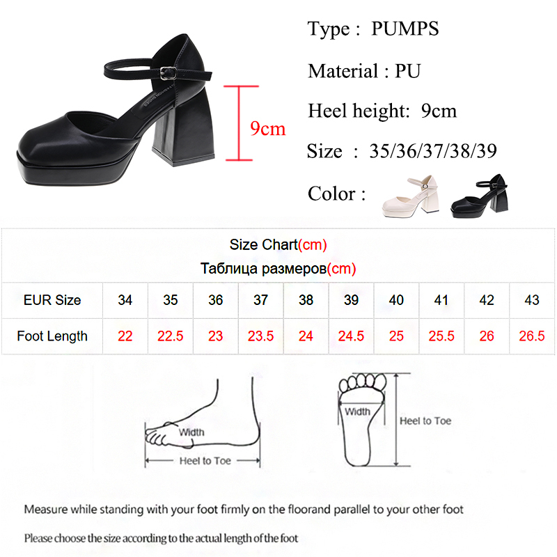 Lucyever Ankle Strap Platform Pumps Women Pu Leather Square Toe Mary Jane Shoes Woman Goth Thick High Heels Ladies 220328