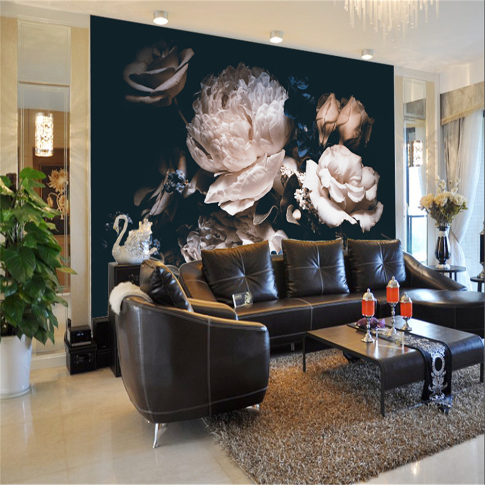 Custom 3D Photo Wallpaper Flowers Dark Background Mural for Living Room Bedroom Wall Papers Home Decor