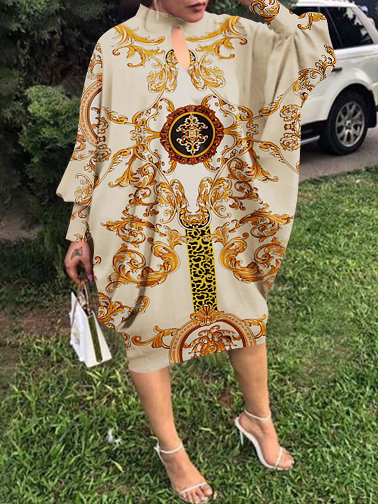 Knee Length Dress VONDA Women Long Sleeve O Neck Floral Print Casual Party Kaftan Robe Oversized Loose Sundress 220613