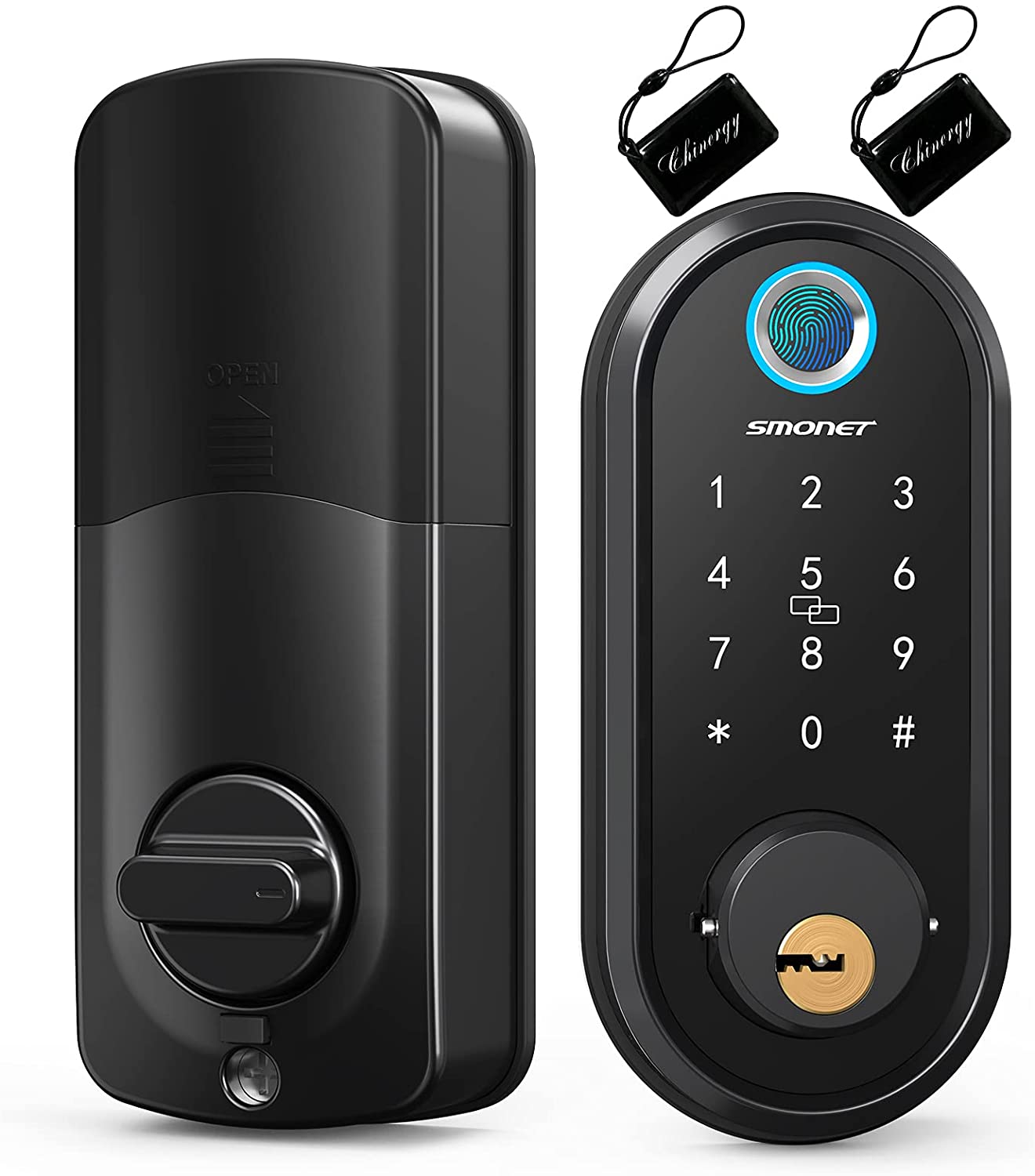 Smart Lock Keyless Entry Deadbolt Door Locks SMONET Electronic Bluetooth with Biometric Fingerprint Keys IC Card Touchscreen Keypad