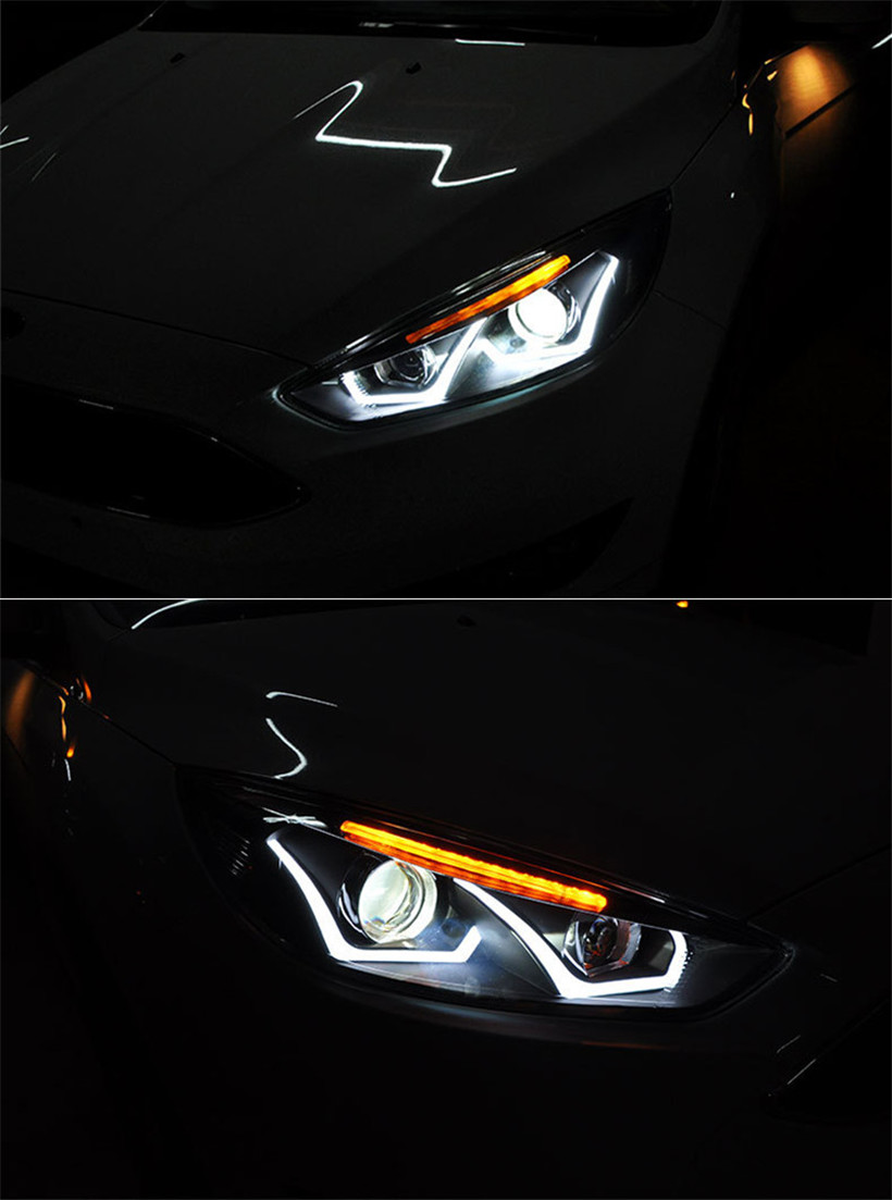 Auto LED Front Lamp For Ford Focus 20 15-20 18 Modified LED Daytime Running Head Lights Angel Eyes Dual Beam Lens Driving Light