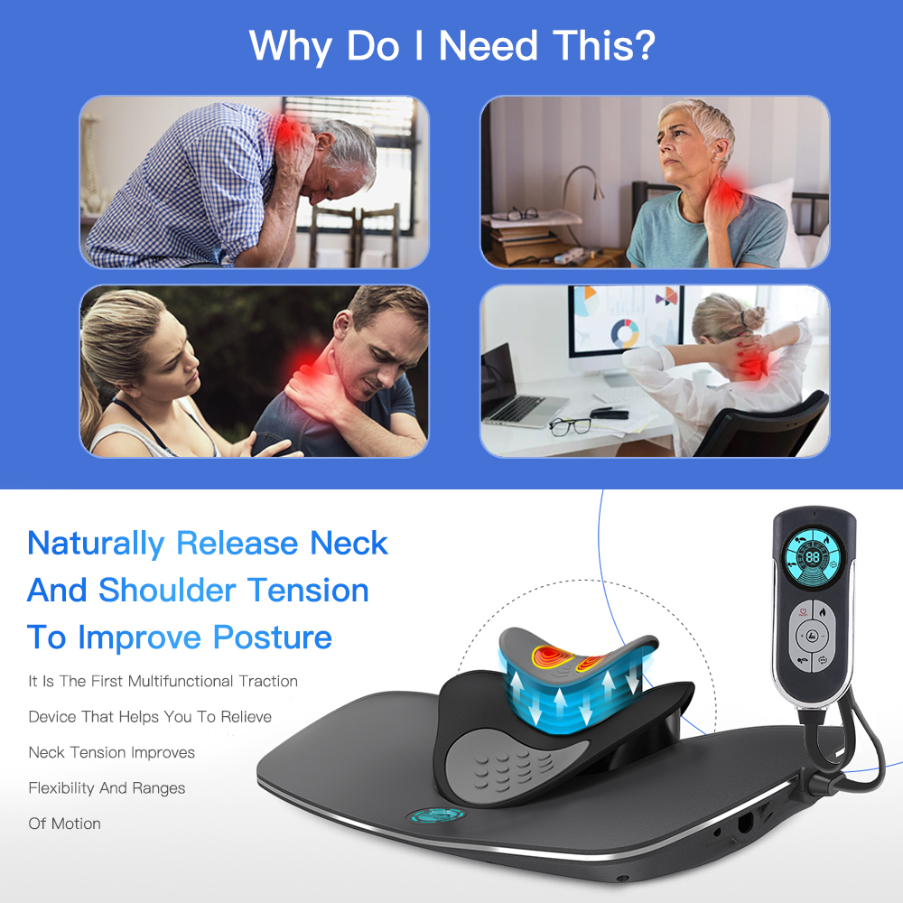 Electric Neck Massager Pillow Cervical Vertebra Traction Heating Massager Tens Kneading Neck Pain Relief Cervical Massageador