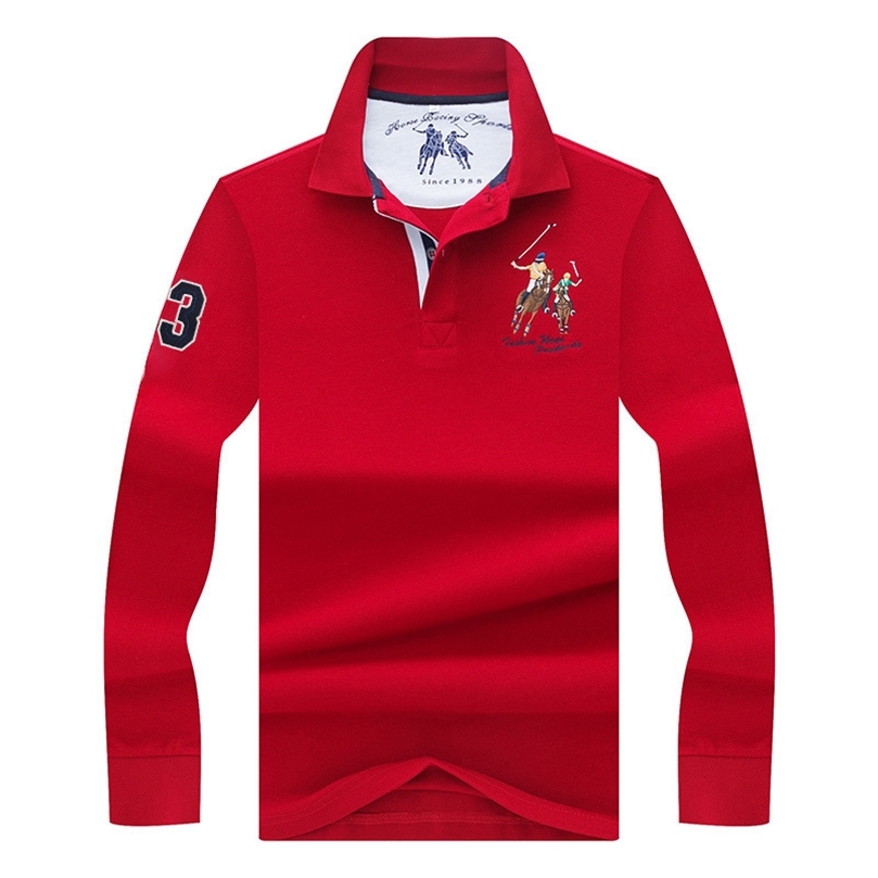 100% Cotton Man Polo Shirt Mens Casual 3D Embroidery Polo shirt Men Long sleeve High Quantity polo men 210308