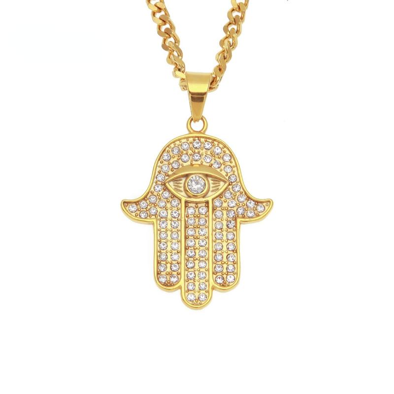 Pendant Necklaces High Quality Stainless Steel Men's Necklace With Diamond Large Fatima's Hand Hip Hop Hamsa HandpendaPendant
Pendant Necklaces High Quality Stainless Steel Men's Necklace With Diamond Large Fatima's Hand Hip Hop Hamsa HandpendaPendant