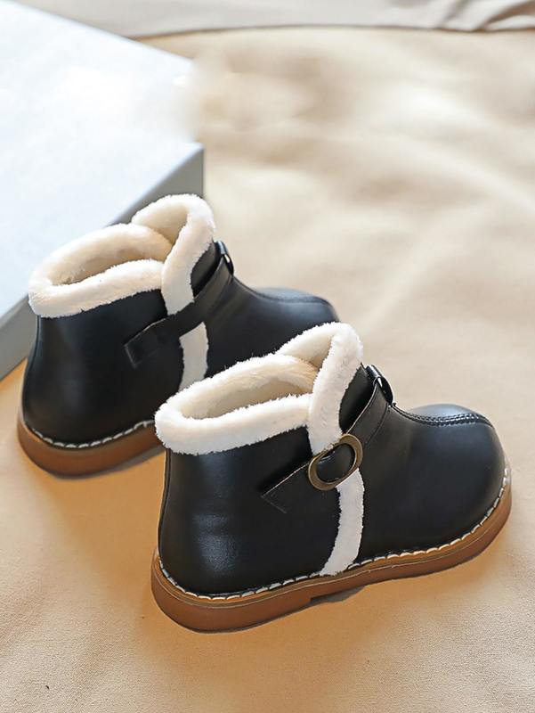Boys Buckle Decor Fluffy Trim Boots SHE