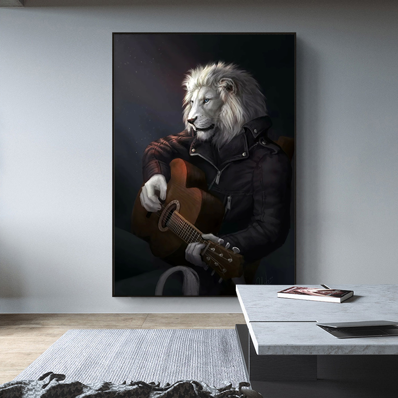 Animal Art Painting Print On Canvas Wall Canvas Art Lion Gentleman Playing Guitar Picture for Living Room Quadros Home Decor
Animal Art Painting Print On Canvas Wall Canvas Art Lion Gentleman Playing Guitar Picture for Living Room Quadros Home Decor