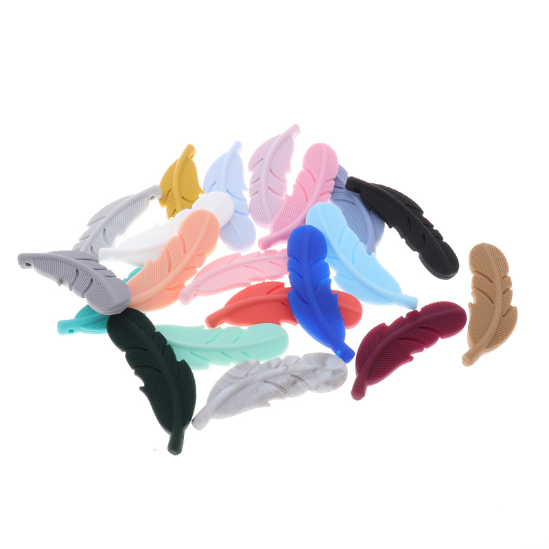 ATOB 30PCS Silicone Bite Beads Feather BPA Free Teether DIY Necklace Baby DIY Rodent Silicone Nursing Pendant Chewing Beads 220326