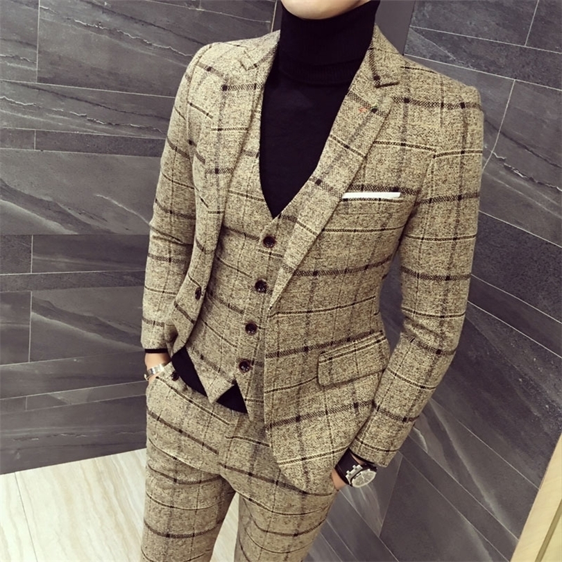 mens threepiece set men Blazer jacket Vest pant Plaid stripes mens suits 2019 Asia size S5XL High quality men suits T200319