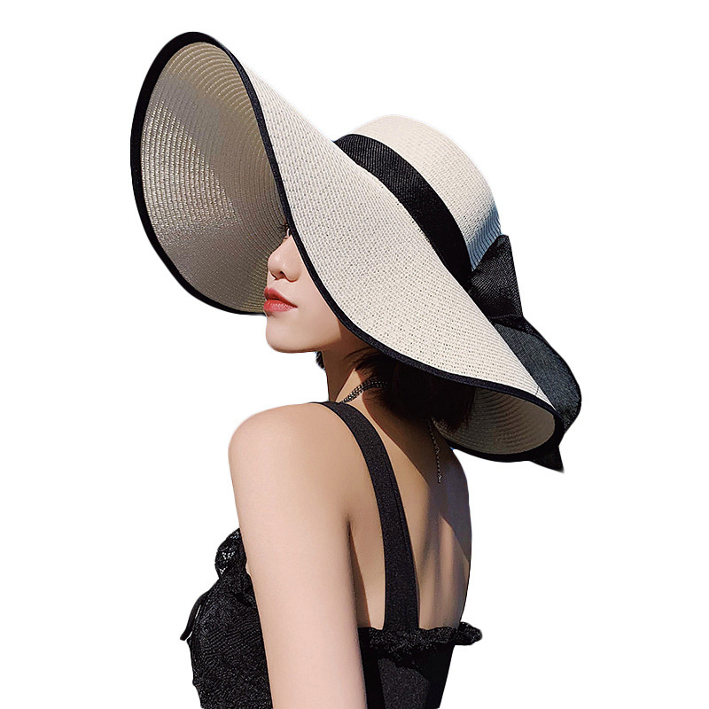 Lightweight Breathable Summer Hats Ladies Sunscreen Big Brim Hat Outdoor Flat Foldable Bow Caps