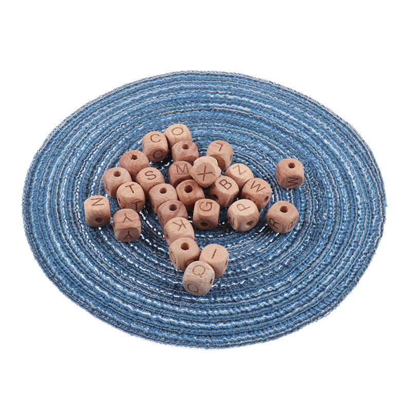 100PCS Baby Teethers Beads 12mm Letter Beech Beads Pacifier Chain Letters Wooden Toys Pacifier Personalized born Gifts 220519