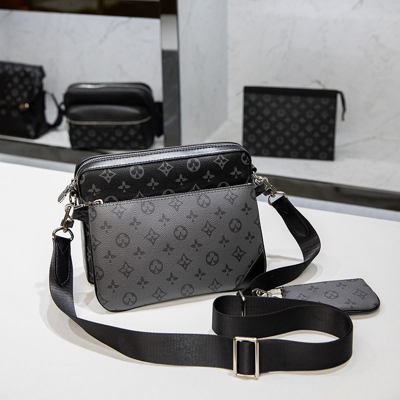 Handbags Men Leather TRIO Messenger Bags Luxury Shoulder Bag Make up Bag Designer Handbag Tote Man's bag LVS Louiseities Viutonities Tote