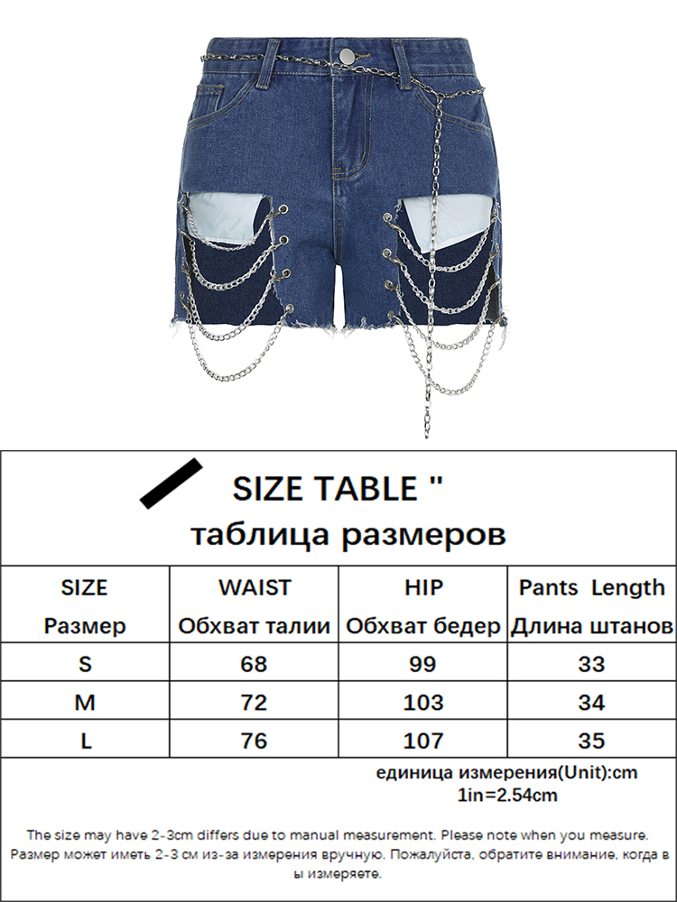 Rapwriter Vintage Chain Tassel Women Shorts y2k Pocket Patched Denim Casual Fashion Mom Jeans High Street Ripped 220602