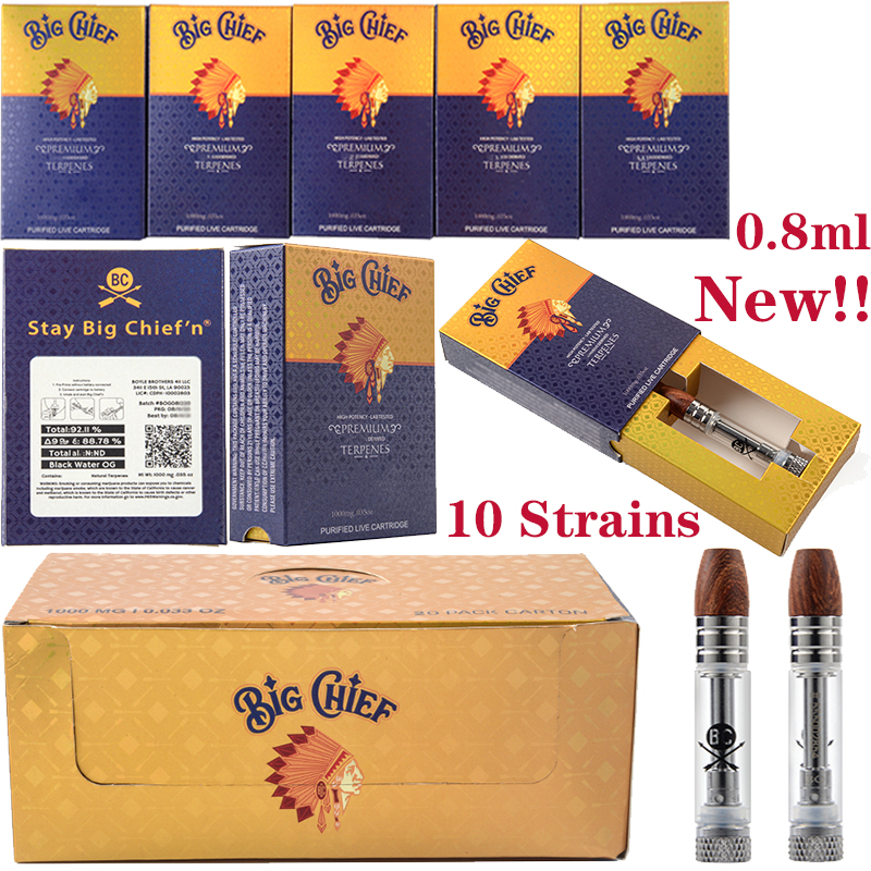 New Packaging Big Chief Atomizers Empty Vape Pen Cartridges Wood Tip 0.8ml Ceramic Coil 10 Strains 510 Thread Dab Wax Vaporizers E Cigarette Glass Thick Oil Cartridge
New Packaging Big Chief Atomizers Empty Vape Pen Cartridges Wood Tip 0.8ml Ceramic Coil 10 Strains 510 Thread Dab Wax Vaporizers E Cigarette Glass Thick Oil Cartridge