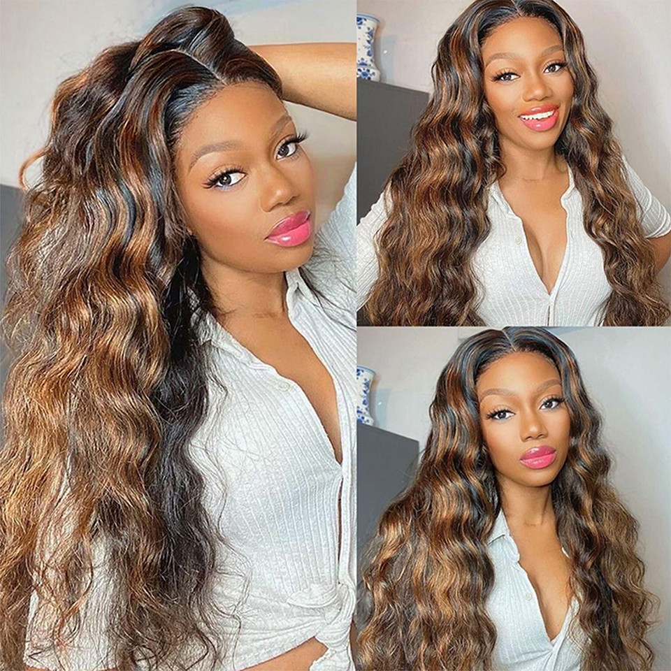 Highlight Wigs Human Hair Loose Deep Wave Wig Honey Blonde Lace Front Colored raw Hd Transparent invisible hairline 180%density fast delivery