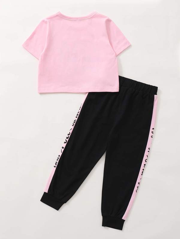 Toddler Girls Slogan Graphic Tee & Panel Joggers SHE