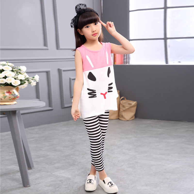 Baby Girl Summer Clothes Cartoon Tops Shirt + Zebra Stripes Pants Fashion Girls Clothes Suit Kids Clothing For 4 6 8 10 12 Year 220509