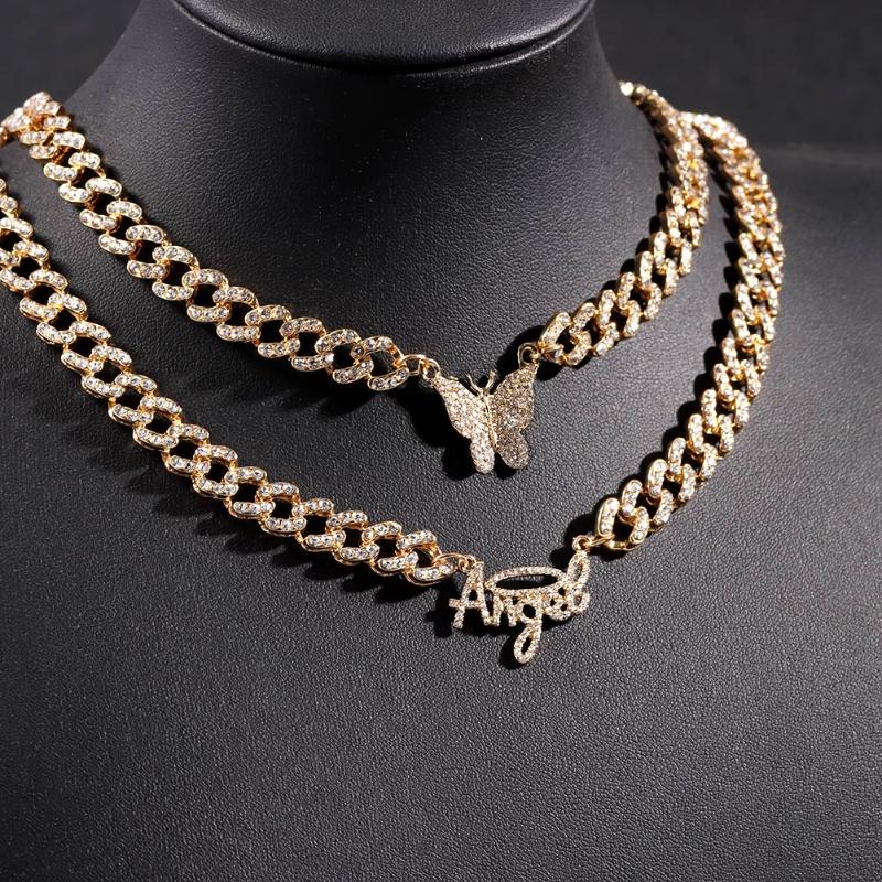 Chains Iced Out Rhinestone Angel Butterfly Cuban Choker Necklace For Women Metal Crystal Link Chain Hip Hop Punk JewelryChains
Chains Iced Out Rhinestone Angel Butterfly Cuban Choker Necklace For Women Metal Crystal Link Chain Hip Hop Punk JewelryChains