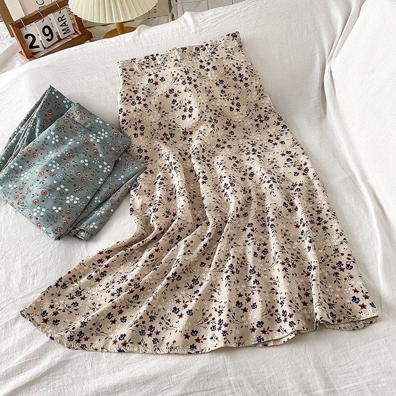 Korean Version Of The High Waist Spring Summer Skirt Slim Mid Length A Line Floral Print Chiffon Skirts DS173 220701
