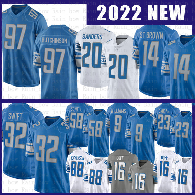 Barry Sanders Jersey Aidan Hutchinson Amon-Ra St. Brown Jameson Williams Jared Goff D'Andre Swift Penei Sewell T.J. Hockenson Jack Fox Tracy Walker III Ragnow Football, Youth size s-xl(xs)