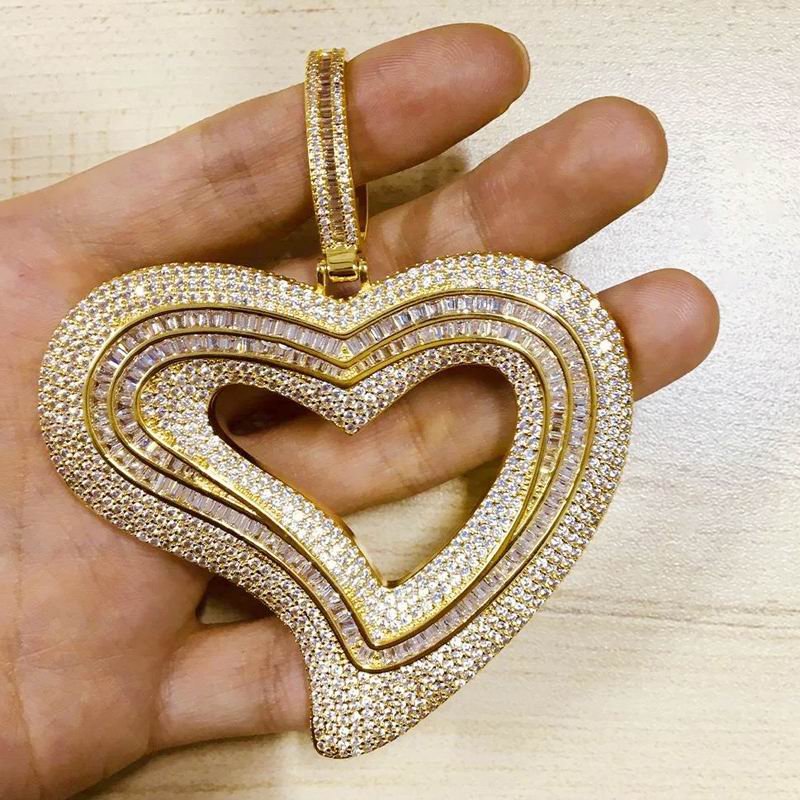 Iced Out Bling 5A CZ Big Hollow Heart Pendant Necklace Micro Pave Baguette Cubic Zirconia Tennis Chain HipHop Women Men Jewelry