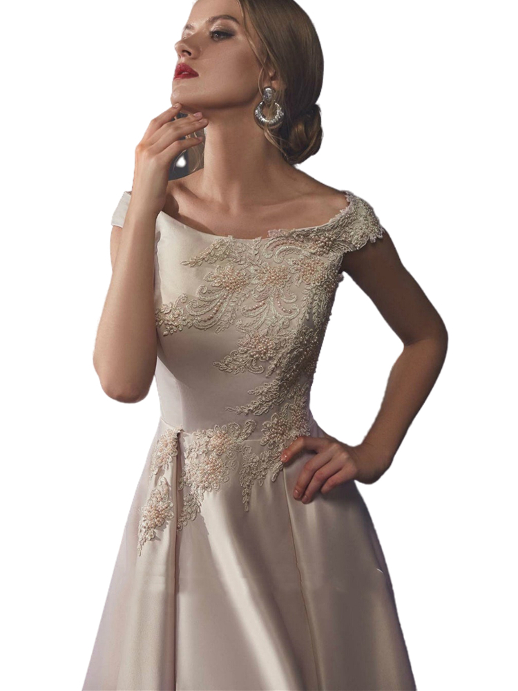 Elegant Tea Length A Line Mother's Dresses Scoop Neck Vintage Guest Wedding Party Gowns Lace Appliques Beaded Satin Evening Dress Mother Of The B