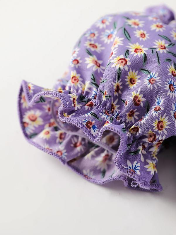 Toddler Girls Ditsy Floral Puff Sleeve Shirred Top & Ruffle Hem Belted Skirt SHE