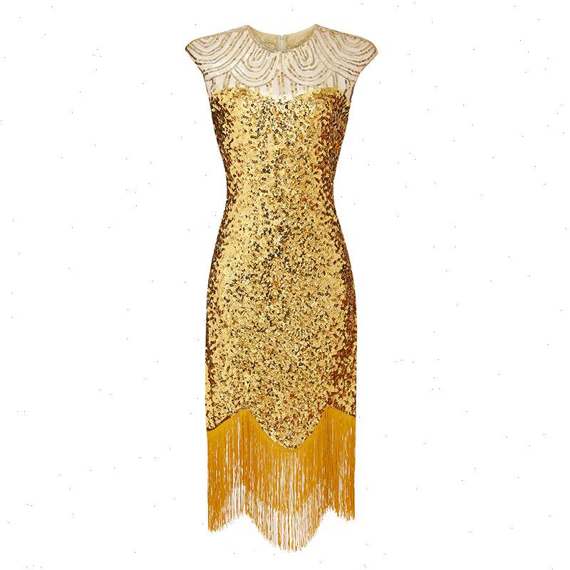 Xxxl Color Vintage 1920s Flapper Gatsby Dress O-neck Cap Sleeve Sequin Fringe Party Midi Vestidos Verano