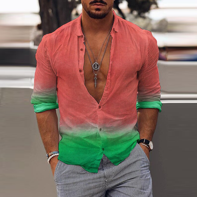 Vintage Floral Printed Casual Shirt Men Spring Summer Slim Long Sleeve Beach Shirts Fashion Mens Buttoned Lapel Tops Streetwear 220322