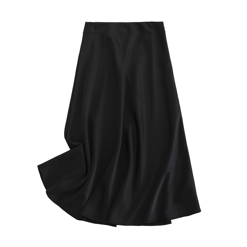 Tangada women solid quality satin midi skirt vintage side zipper office ladies elegant chic Aline skirts 6D18 220701