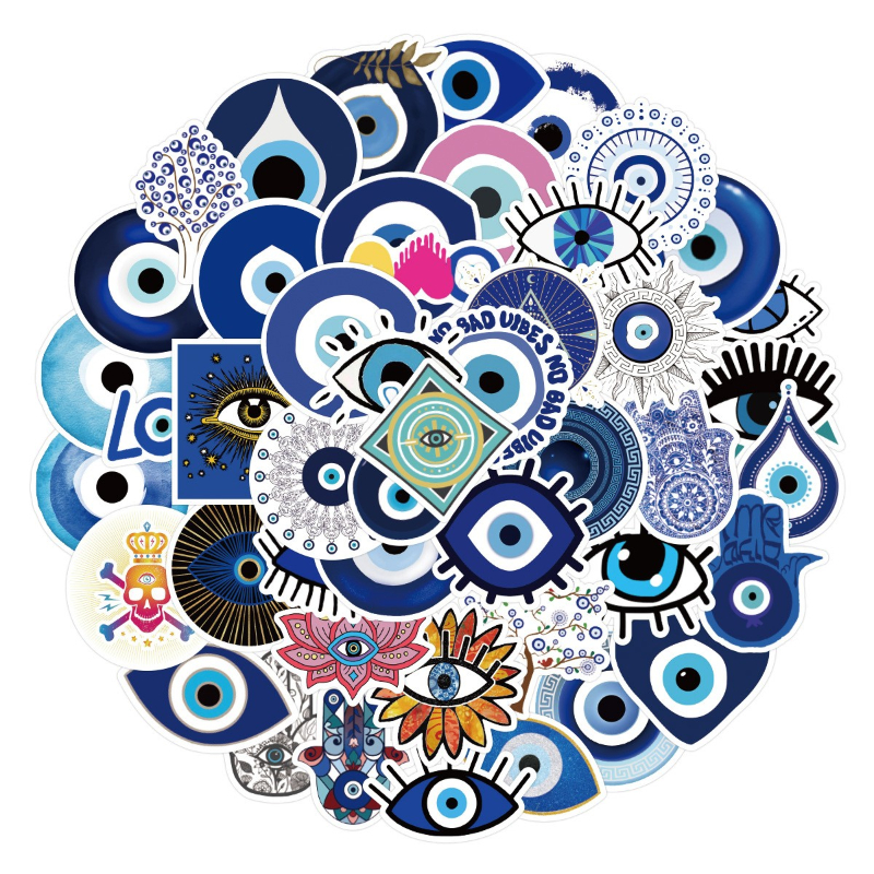 50Pcs/Lot Lucky Devil's Eye Stickers Blue Eyes Sticker evil eyes for DIY Luggage Laptop Skateboard Bicycle Decals Wholesale