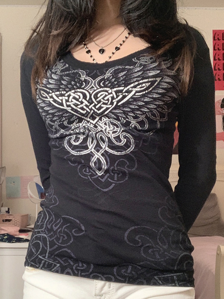 Tawnie Y2K Fairy Grunge Autumn Crop Top Printed Long Sleeve T Shirt Women Casual Grafic Tops Harajuku Vintage Clothes 220321