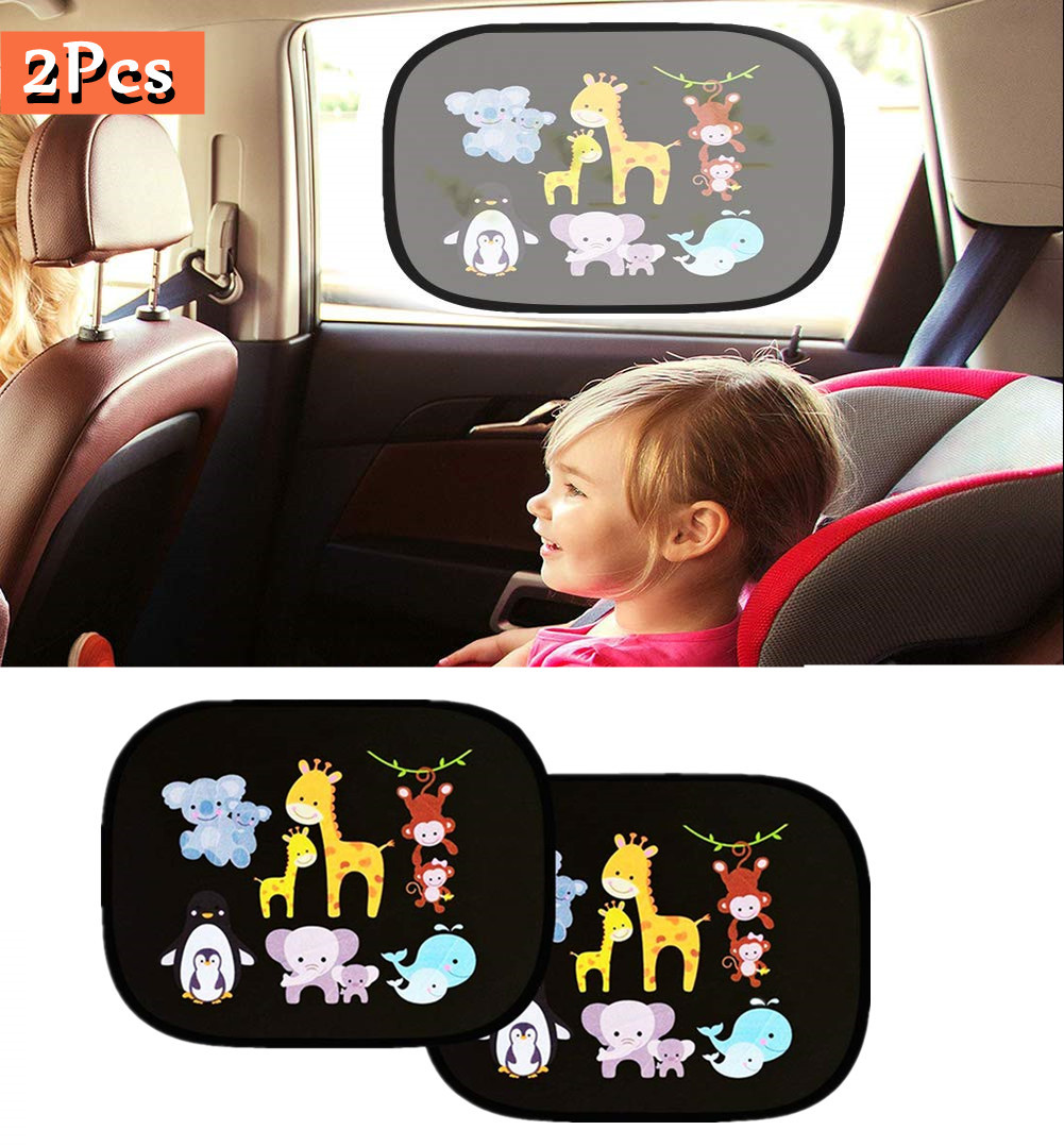 2PCS Sun Shades Cute Cartoon Foldable UV Protect Curtain Side Window Sunshade Cover For Baby Kids Universal Car Styling