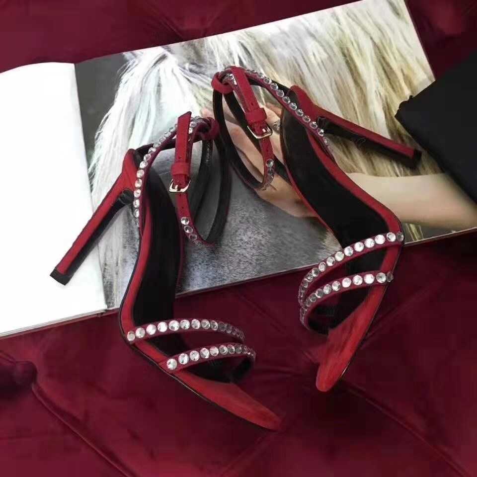 Summer all match leather women shoes waterproof platform style rhinestone high heels buckle strap stiletto heel fashion open toe sandals