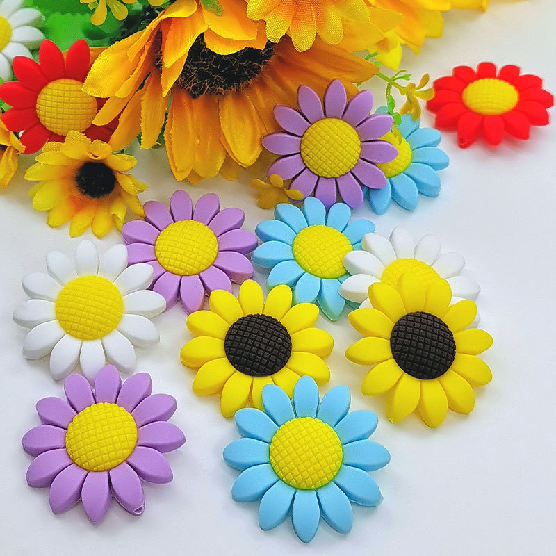 5pcs Sunflower Silicone Teether Beads Food Grade Rodents for DIY Baby Teething Pacifier Chain Pendant Accessories Gifts 220507