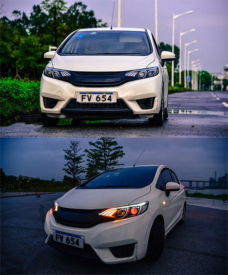 LED Headlight For Honda Jazz Fit GK5 2014-20 16 DRL Daytime Running Headlights High Beam Front Lamps Streaming Turn Signal