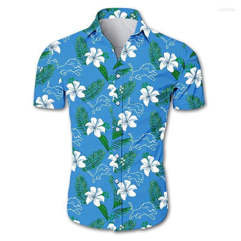 

Men's Casual Shirts Summer Flower Shirt Detroit Streetwear Blue Cartoon Lions ShirtMen's Eldd22, H02819-shirt-a