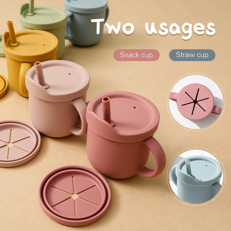 Let's Make Silicone Cups With Lid Multi-function Silicone Snack Cup BPA-Free Portable Storage Snack Container Learning Drink Cup 220512