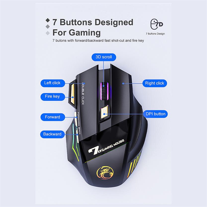 Rechargeable Wireless Mice Bluetooth Gamer Computer Ergonomic Gaming Mouse With Backlight RGB Silent Mouse For Laptop PC Epacket27