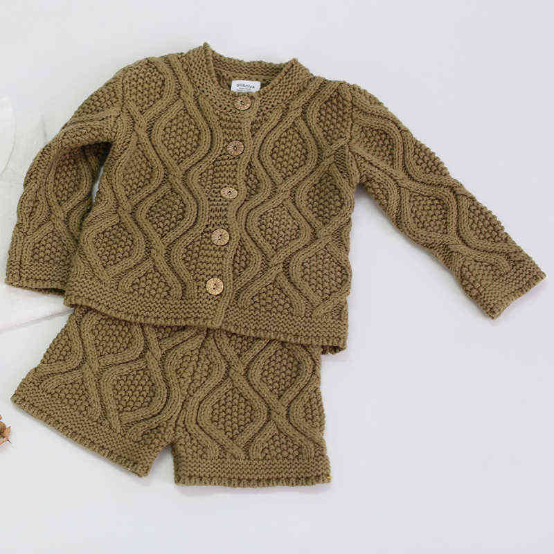 Toddler Baby Boys Girls Clothing Sets Fall Winter Cardigan Sweater+Shorts Infant Baby Girls Boys Knit Suit Korean Style AA220316