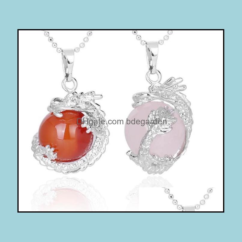 Chinese Dragon Wrapped Natural Stone Pendant Necklace Handmade Round Ball Shape Rose Quartz White Crystal Bead Necklaces Women Men Drop Deli
Chinese Dragon Wrapped Natural Stone Pendant Necklace Handmade Round Ball Shape Rose Quartz White Crystal Bead Necklaces Women Men Drop Deli
