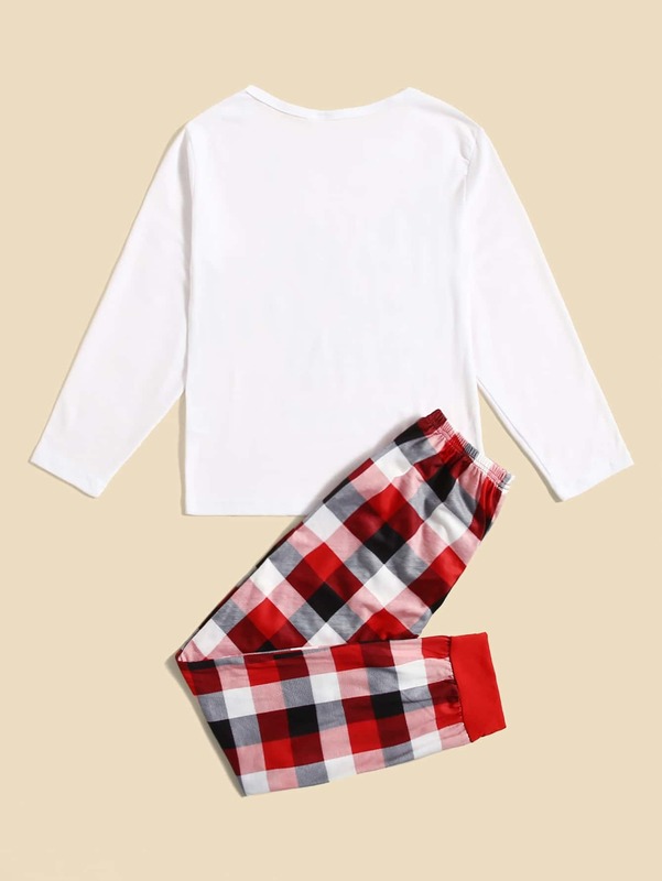 Toddler Boys 1pc Christmas Slogan Graphic Tee & 1pc Plaid Pants SHE