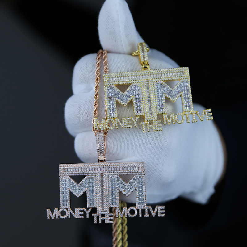 Iced Out Bling 5A Cubic Zirconia Paved Letters Money Necklace Pendant For Men With High Quality Rock Hip Hop Rope Chain Jewelry
