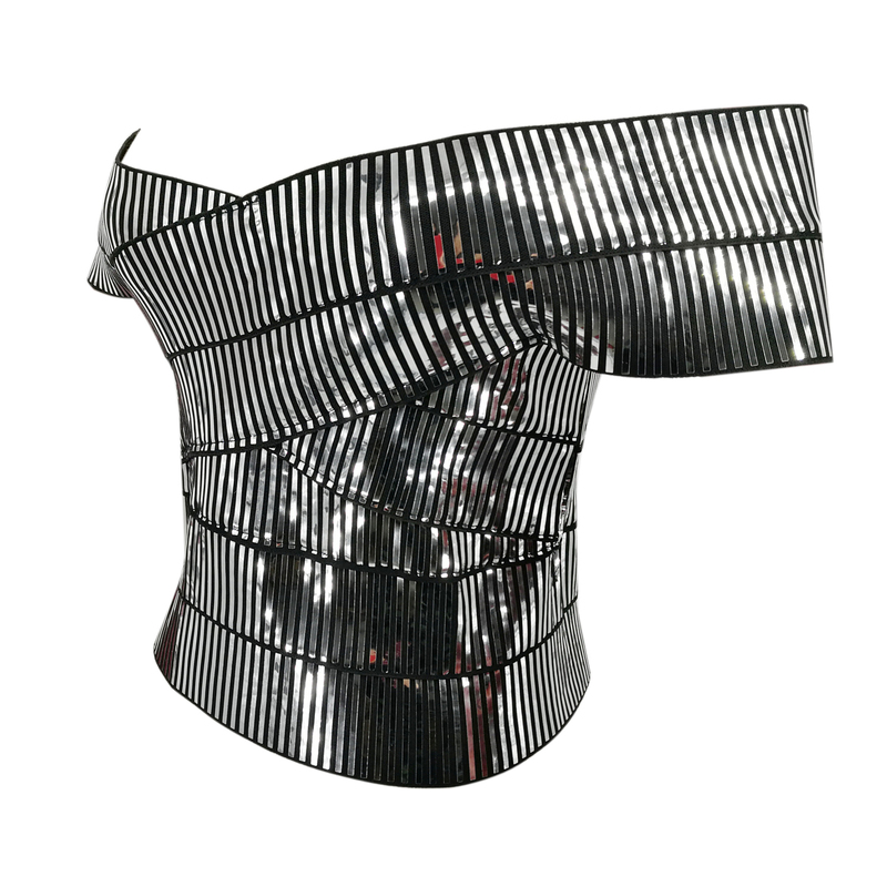 Young Gee Women Gold Silver Camis Wrapped Bustier Off the Shoulder Tank Crop Tops Sexy Summer Short Sleeve Club Cropped Feminino 220316