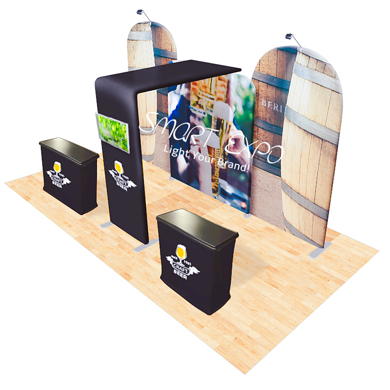 10x20 Pop Up Trade Show Booth Advertising Display Event Kiosk Design with Frame Kits Customized Printed Graphics Carry Bag
