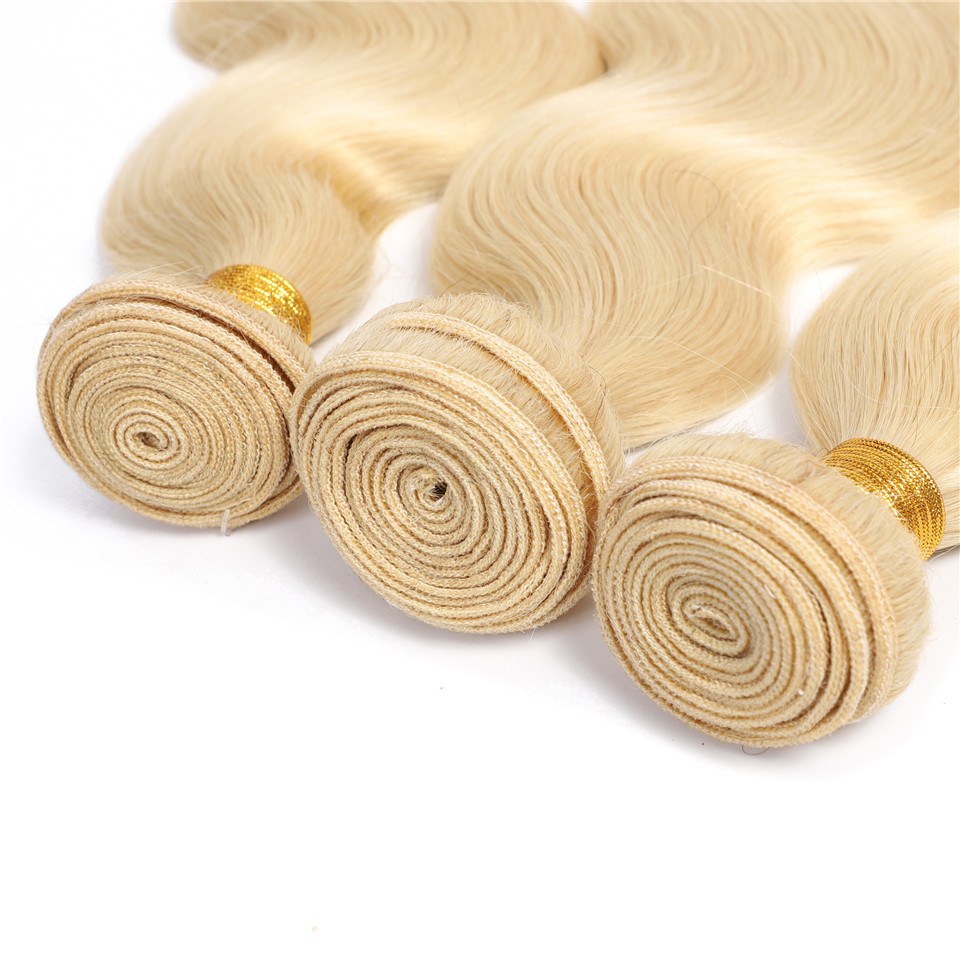 613 Blonde Human Hair Bundles with 4x4 Closure Brazilian Hair Weave Remy