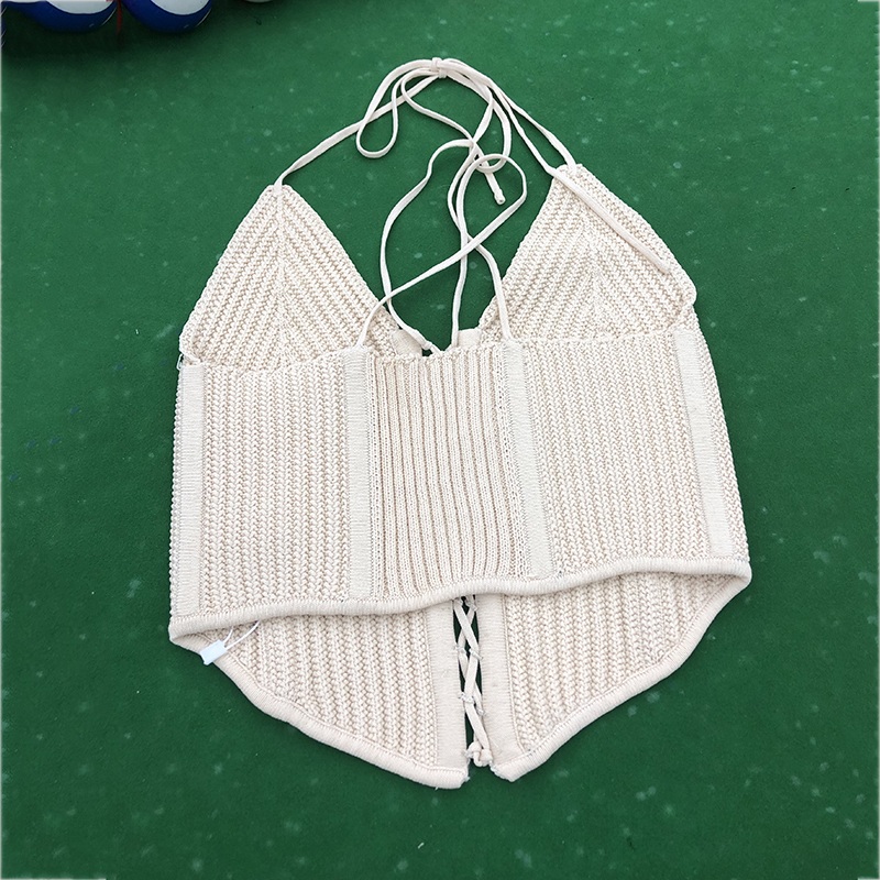 DEAT Women Knitted Bandage V-neck Halter Elasticity Camis Arrivals Sexy Temperament Fashion Spring Summer 11D958 220316