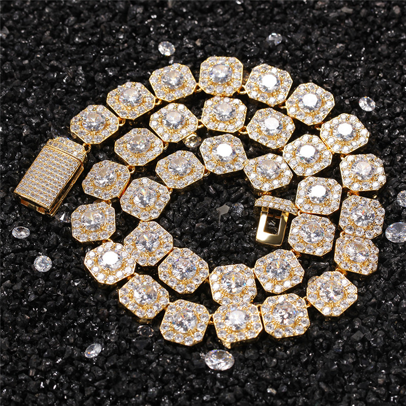 hip hop jewelry 12.5mm tennis designer copper mens gold necklace bracelet white Zirconia Ice Out Chain for Man Diamond Silver Necklaces Woman Choker C