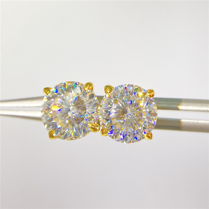 America And European Fashion 925 Sterling Silver Gold Plated Bling Moissanite Diamond Round Studs Earrings Nice Jewelry Gift