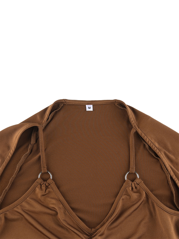 Fashion Women Crop Top T Shirts Solid Long Sleeve Deep V Neck Cropped Navel Shirt Blouse Party Spring Fall Clothes 220714